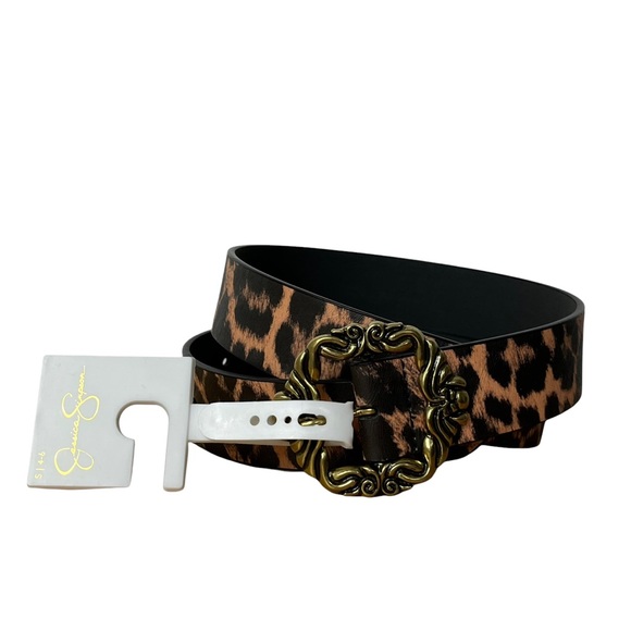 Jessica Simpson Leopard Print Gold Buckle Statement Belt - Picture 1 of 7